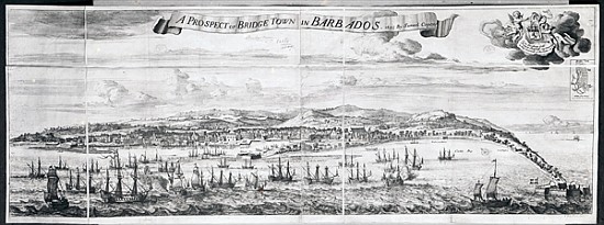 A Prospect of Bridge Town in Barbados, drawn by Samuel Copen and ; engraved by Johannes Kip von English School