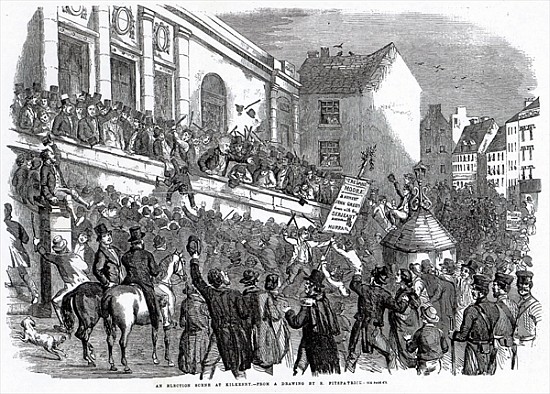 An Election Scene at Kilkenny, illustration from ''The Illustrated London News'', May 14th von English School