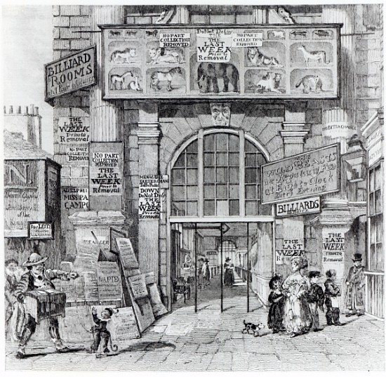 Exeter Change showing the entrance to Edward Cross''s Royal Grand National Menagerie, c.1829 von English School