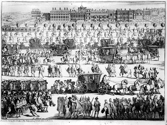 King George I procession to St. James''s Palace, 20th September 1714; engraved by Abraham Allard von English School