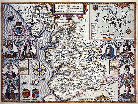 Map of Lancaster divided into hundreds von English School