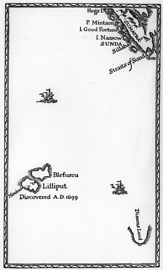 Map of Lilliput and Blefuscu, from the first edition of ''Gulliver''s Travels'' Jonathan Swift von English School
