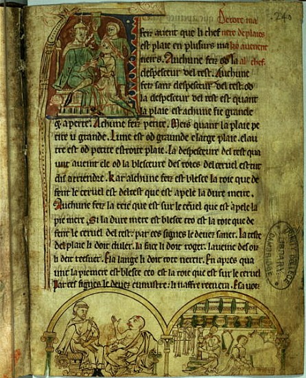 Ms.O.1.20.f.241v Jerome: A doctor visiting a patient and an apothecary, from ''De Nominibus Herbraic von English School