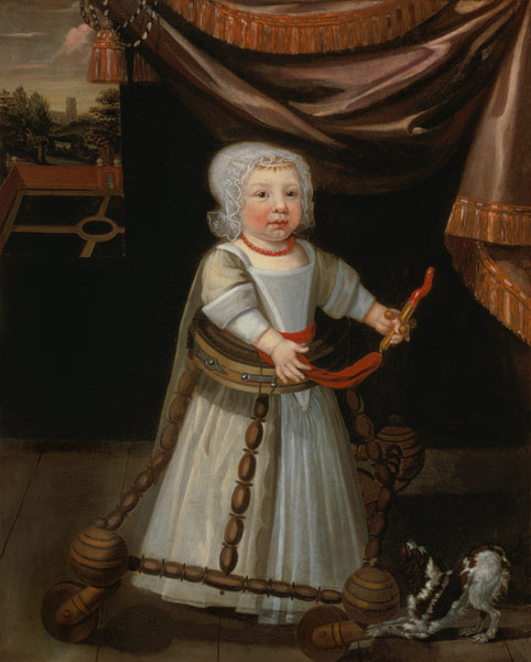 Portrait of a Boy with a Coral Rattle von English School
