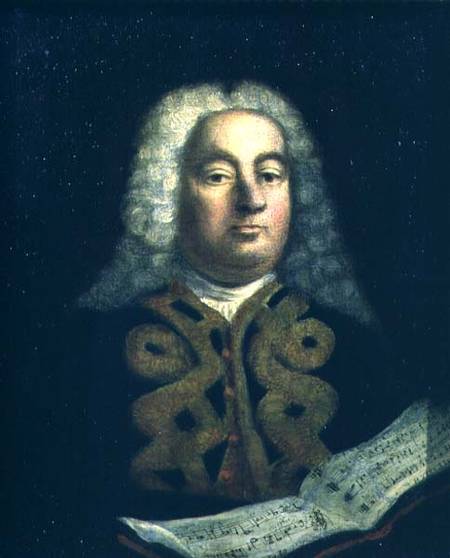 Portrait of George Frederick Handel (1685-1759) with a copy of Messiah von English School