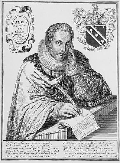 Portrait of Sir Thomas Overbury (1581-1613) writing out his epitaph; engraved by Renold Elstrack (15 von English School