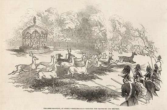 The Deer Shooting at Gotha: Deer breaking through the Chasseurs and Keepers, from ''The Illustrated  von English School