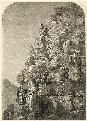 Ascent of the Great Pyramid; engraved from a photograph