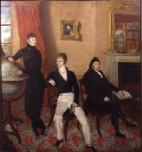 Group Portrait of Three Men in an Elaborate Sitting Room Interior c.1825