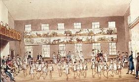 Mr Owen's Institution, New Lanark (Quadrille Dancing), engraved by George Hunt pub. 1825