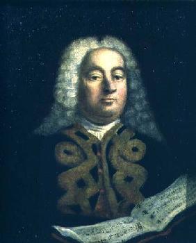 Portrait of George Frederick Handel (1685-1759) with a copy of Messiah c.1749