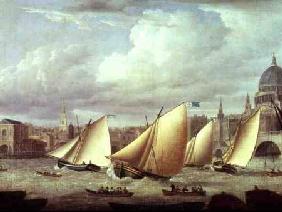 Yachts of the Cumberland Fleet starting at Blackfriars, London