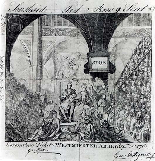 Ticket for the Coronation of George III at Westminster Abbey, September 22nd 1761 von English School