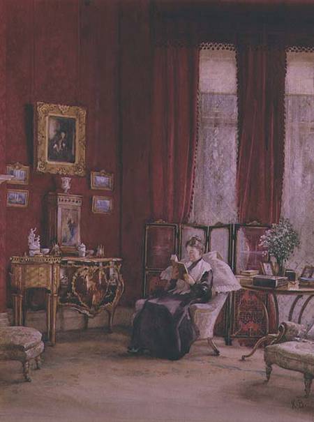 A Victorian Interior with a Lady Reading von English School