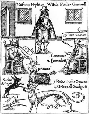 Matthew Hopkins, the Witchfinder General (d.1647) (engraving) (b&w photo) von English School, (17th century)