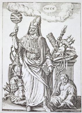 Ideal figure of Hermes Trismegistus, copy of illustration from 'De Divinatione et Magicis Praestigii 1773