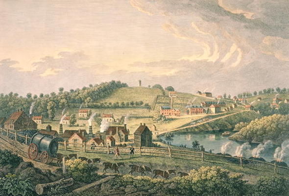 Upper Works at Coalbrookdale, Shropshire engraved by F. Vivares, published in 1758 (coloured engravi von English School, (18th century)