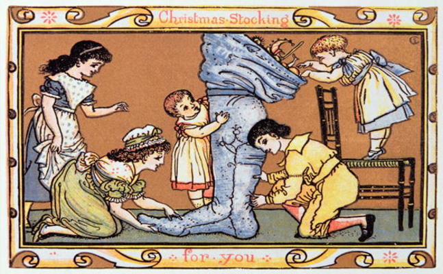Christmas Stocking For You, a Victorian christmas card (engraving) von English School, (19th century)