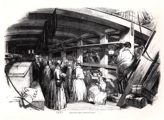 Emigrant ship, between decks, 1850 (engraving) (b/w photo) von English School, (19th century)