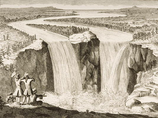 Niagara Falls, after a sketch made by Father Hennepin in 1677, from 'American Pictures' published by von English School, (19th century)