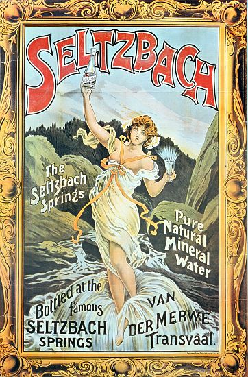 Poster advertising 'Seltzbach' pure natural mineral water from the Seltzbach Springs, Van der Merwe, von English School, (19th century)