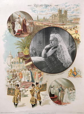 Queen Victoria (1819-1901) depicted at the time of her Diamond Jubilee in 1897 together with some of von English School, (19th century)