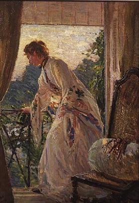 Auf dem Balkon ein Porträt von Veilchen, 1908 1908