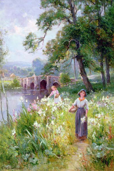 Picking Flowers by the River von Ernest Walbourn