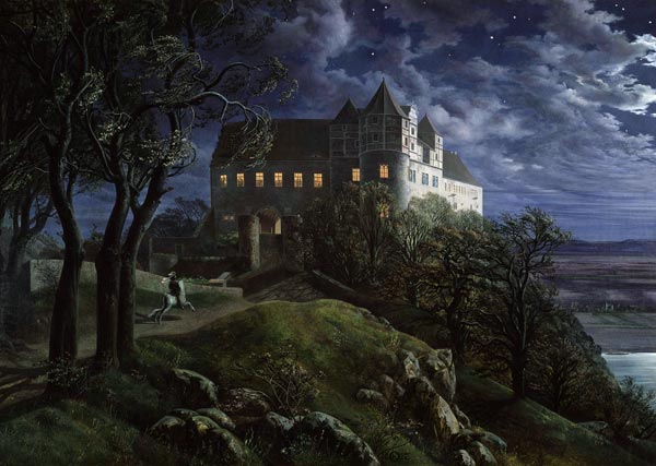 Burg Scharfenberg bei Nacht von Ernst Ferdinand Oehme