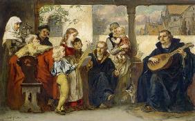 Martin Luther im Kreise seiner Familie musizierend (mit Cranach u.Melanchthon)