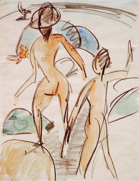 Badende mit Hut von Ernst Ludwig Kirchner