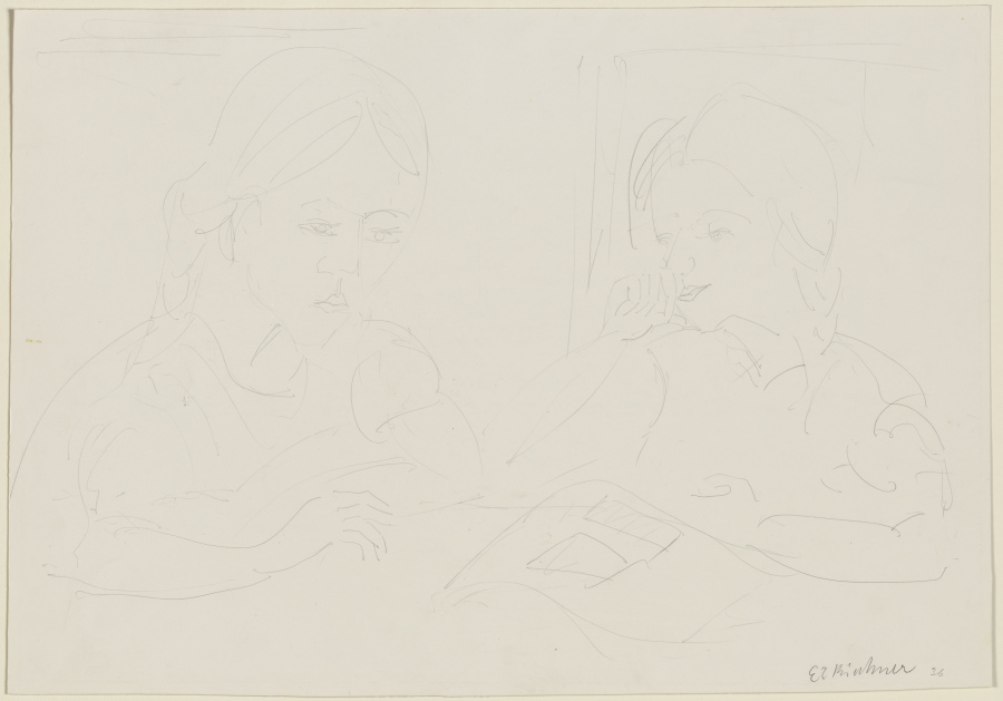 Zwei Mädchen am Tisch von Ernst Ludwig Kirchner