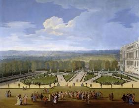 Rundgang Ludwigs XIV. im Garten des Schlosses Versailles
