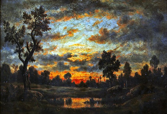 Landscape at sunset von Etienne-Pierre Théodore Rousseau
