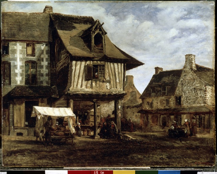 Marktplatz in der Normandie von Etienne-Pierre Théodore Rousseau