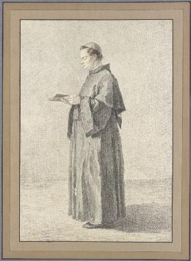 Ein junger Geistlicher im Profil nach links, in einem Buche lesend