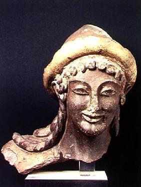 Head of Hermes wearing a pilos, from the Temple of Portonaccio, Veii 510-500 BC
