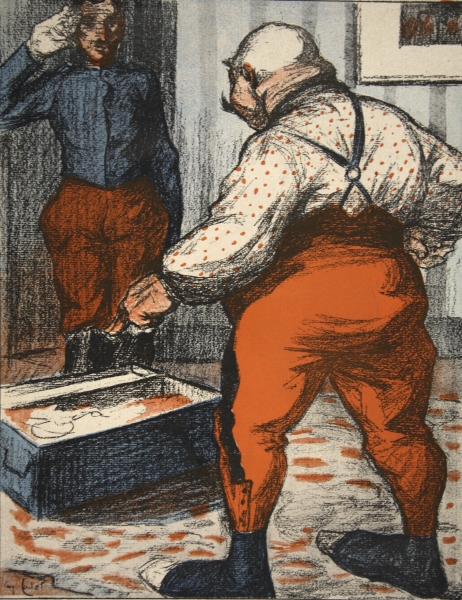 A civil servant overseeing the arrangement of his underwear, illustration from ''L''assiette au Beur von Eugene Cadel