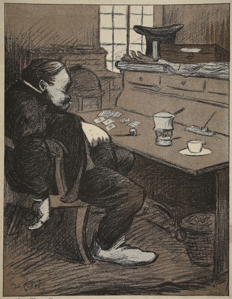 Hard at work, a break from cards and coffee!, illustration from ''L''assiette au Beurre: Les Fonctio von Eugene Cadel
