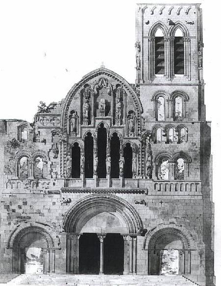 The Facade of La Madeleine de Vezelay (pen & ink and w/c on paper) von Eugene Emmanuel Viollet-le-Duc