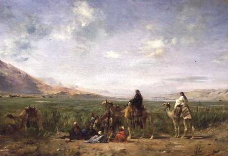 Travellers resting at an Oasis von Eugène Fromentin