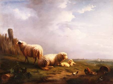 Sheep and chickens in a landscape von Eugène Joseph Verboeckhoven