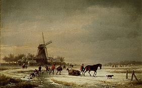 Winterlandschaft an einer Windmühle 1865