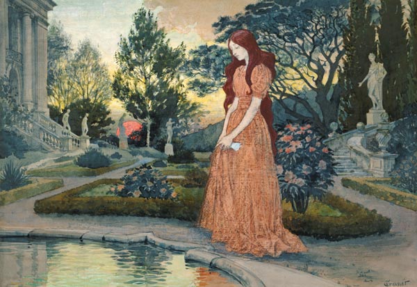 Junge Frau in einem Garten von Eugène Samuel Grasset