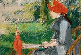 Die Lektüre im Park (Frau mit rotem Hut) Um 1880-82