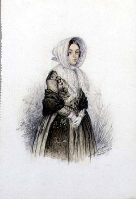 Portrait of a Young lady in a Bonnet with White Gloves 1840  and