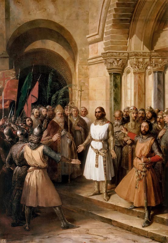 Gottfried von Bouillon vor der Grabeskirche. Die Wahl zum König von Jerusalem am 23. Juli 1099 von Federico de Madrazo y Kuntz