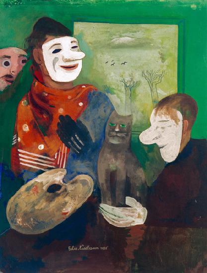 Masken und Katzen (Maler mit Maske und Katze) 1935