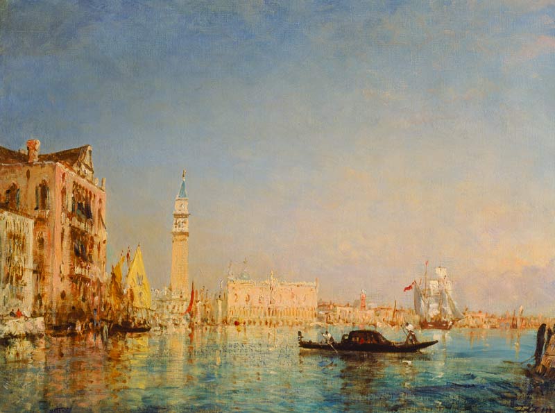 Venedig mit Gondel und Blick zum Markusplatz. von Felix Ziem