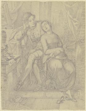 Ein Dichter bei einem eingeschlafenem Mädchen (Goethe und Gretchen?)